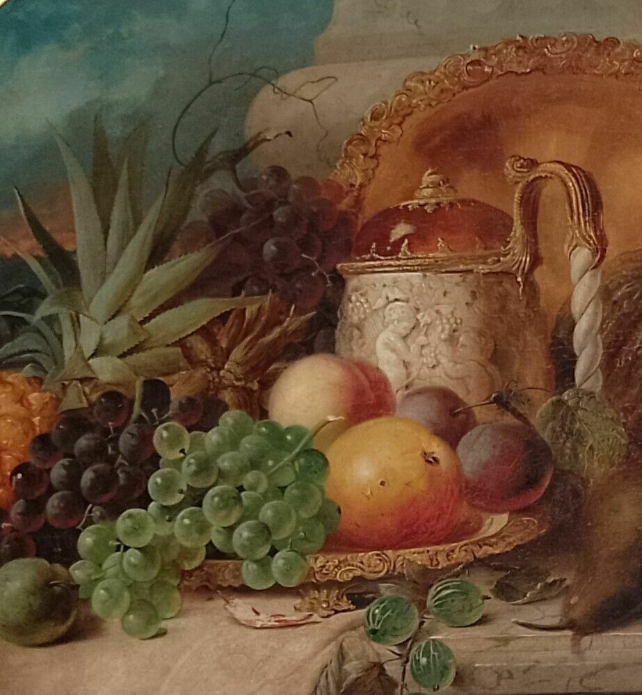 Fine Antique Large Still Life Oil Painting Of Fruit James Poulton C 1860's photo vinterior