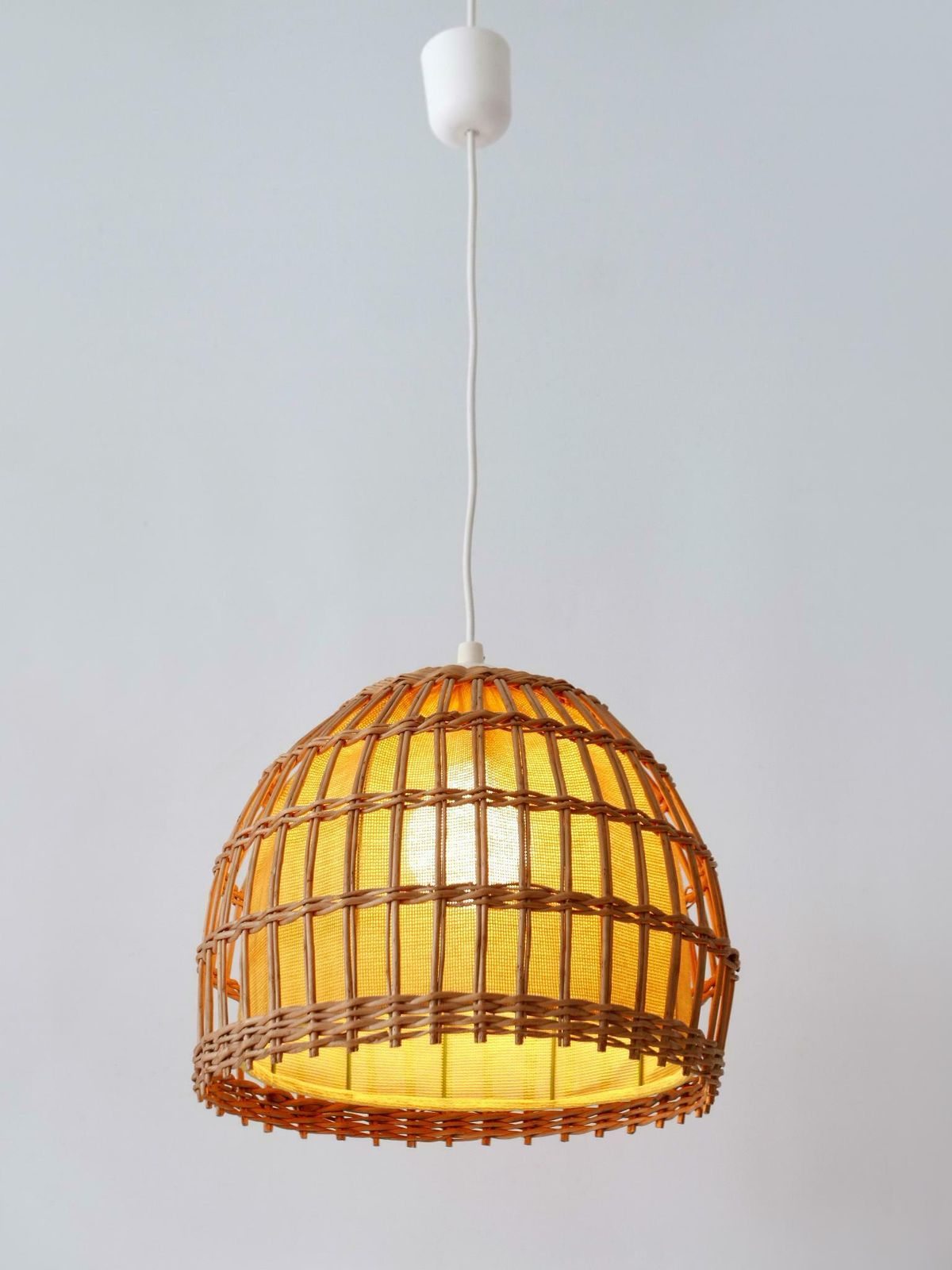 Mid Century Modern Rattan Pendant Lamp Or Hanging Light Germany 1960s photo vinterior