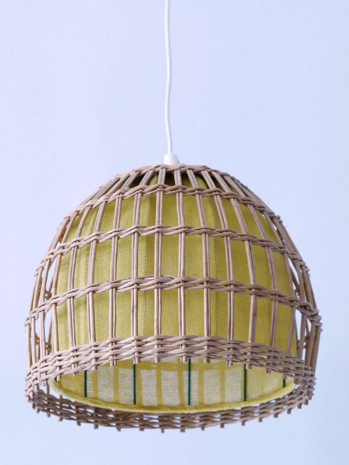 Mid Century Modern Rattan Pendant Lamp Or Hanging Light Germany 1960s photo vintage