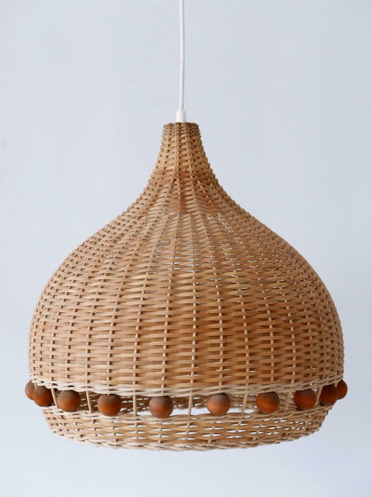 Mid Century Modern Rattan Tulip Pendant Lamps Or Hanging Lights Germany 1960s photo for sale