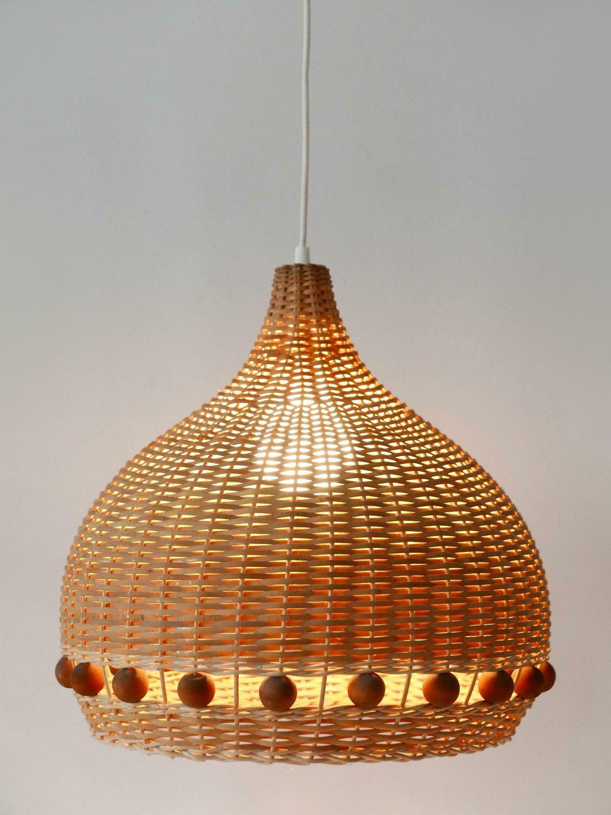 Mid Century Modern Rattan Tulip Pendant Lamps Or Hanging Lights Germany 1960s photo Lighting
