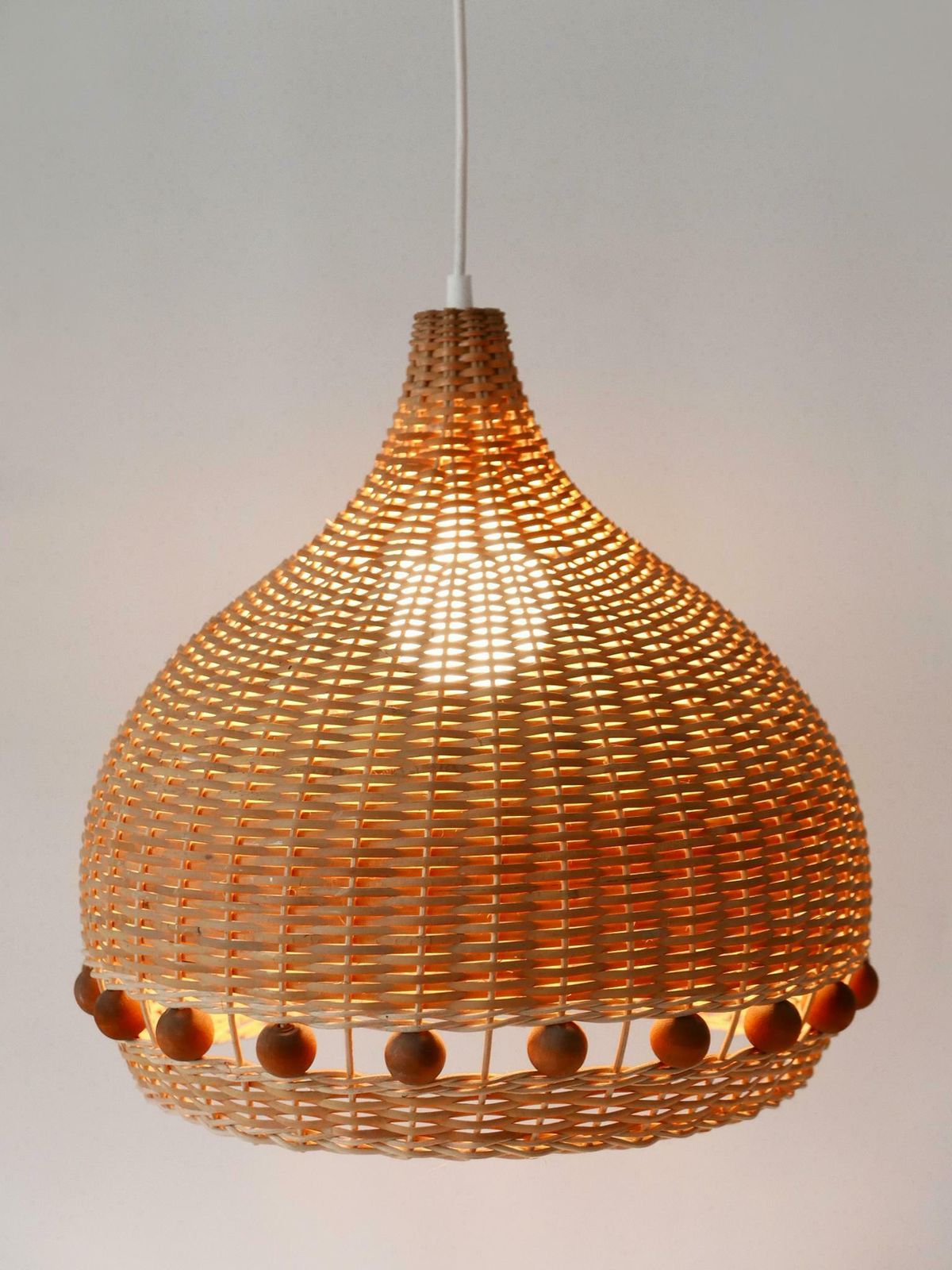 Mid Century Modern Rattan Tulip Pendant Lamps Or Hanging Lights Germany 1960s photo vinterior