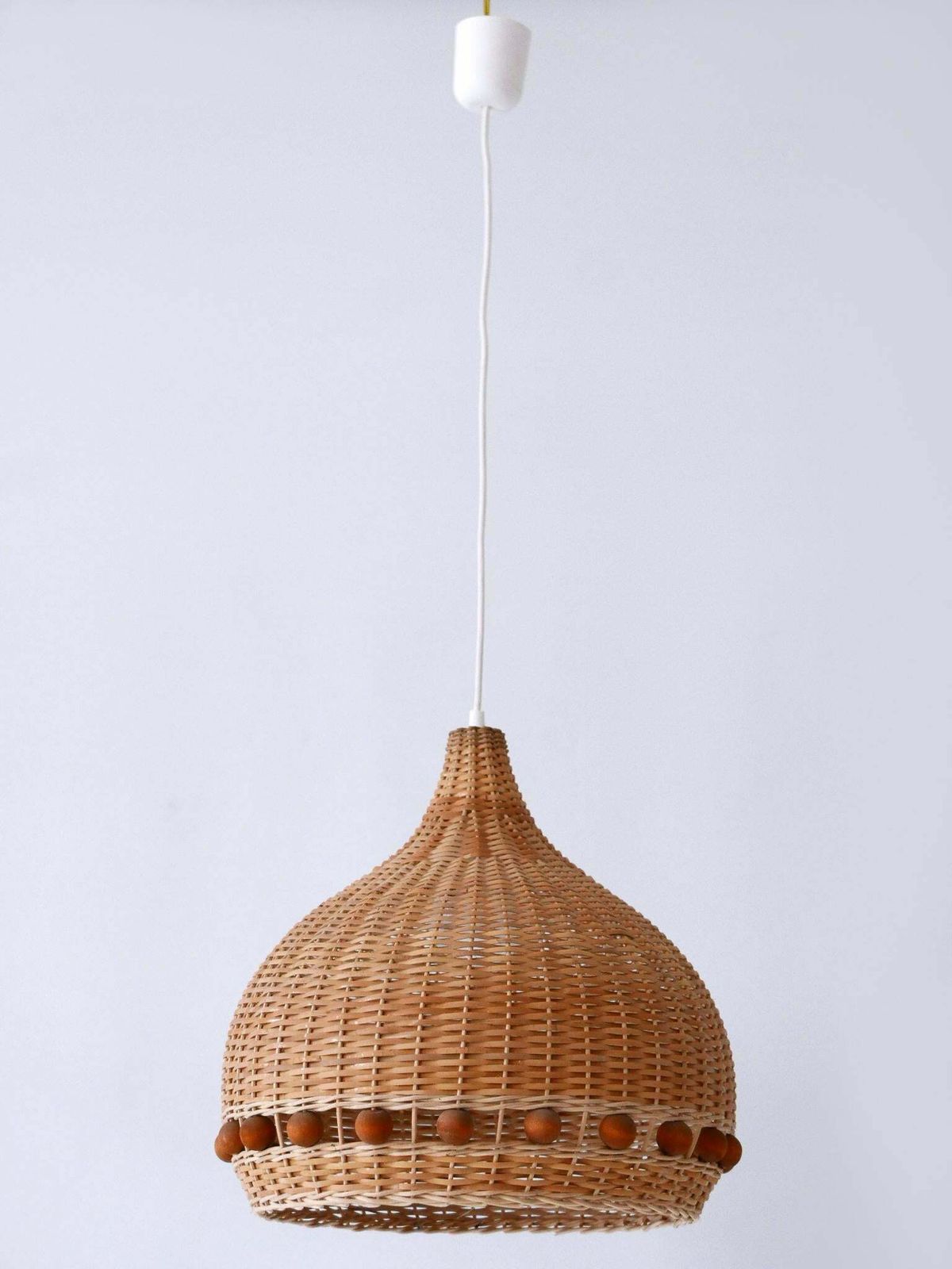 Lighting Mid Century Modern Rattan Tulip Pendant Lamps Or Hanging Lights Germany 1960s photo