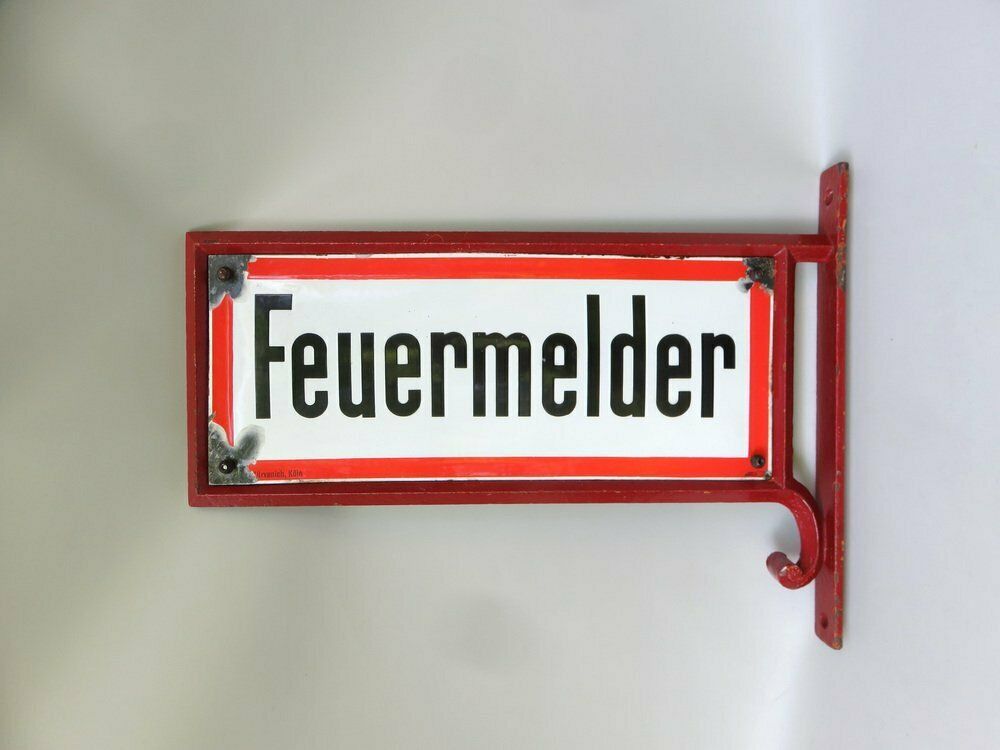 Art Nouveau Fire Alarm Sign In Enameled Cast Iron From Bürvenich, Cologne, Germany, 1890s