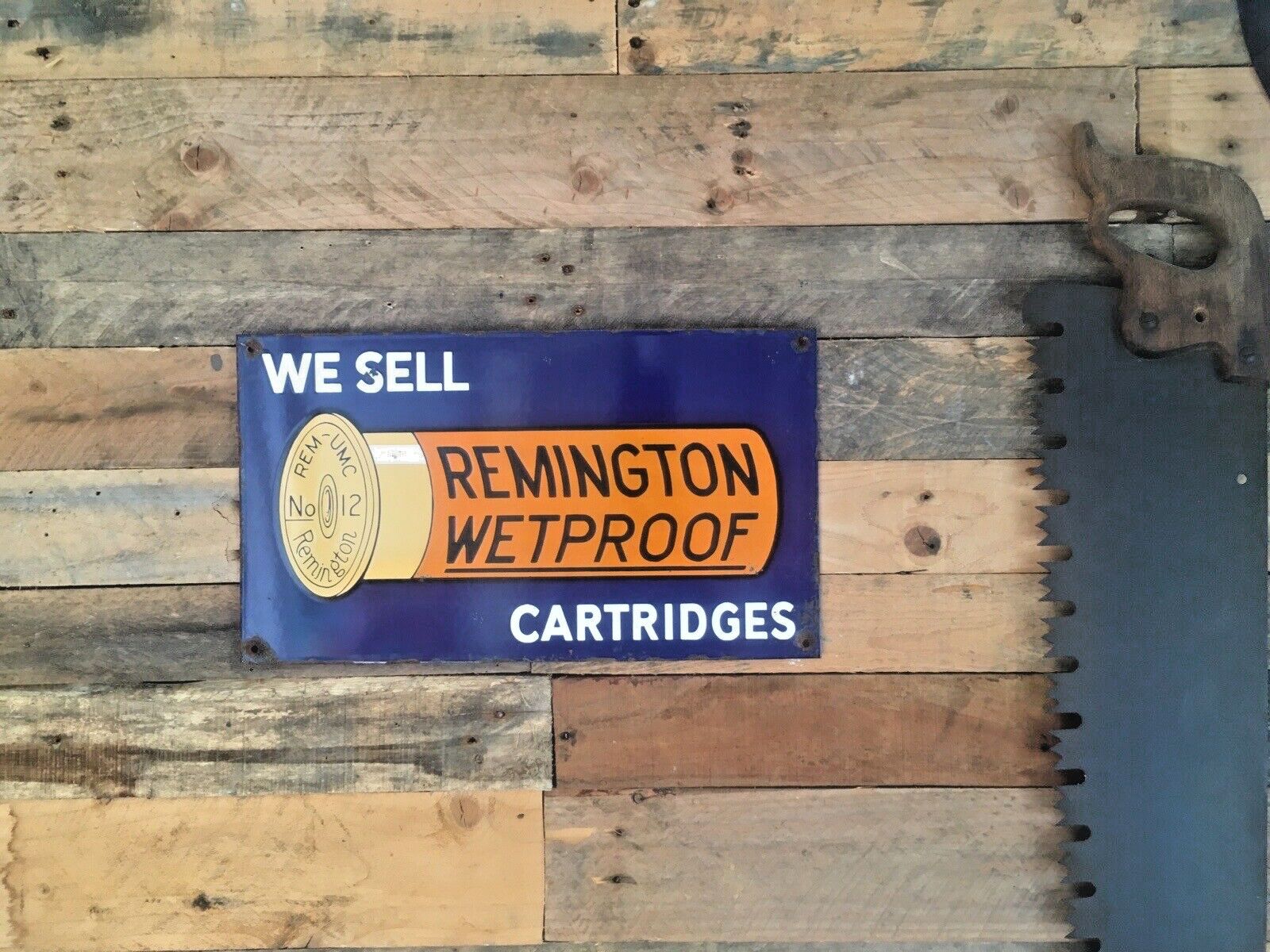 photo buy We Sell Remington Wetproof Cartridges Metal Enamel Shotgun Ammo Sign Man Cave
