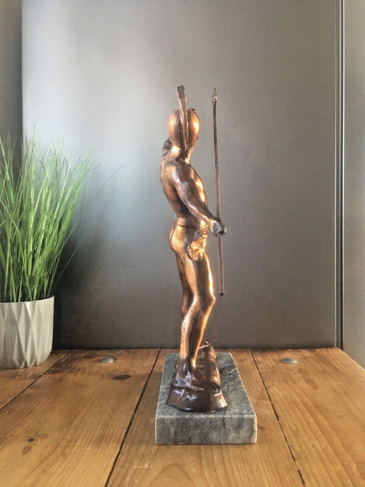 Large Pair Of Grecian Marble Copper Mantel Sculptures Achilles Leonidas Metamee photo Home Decor