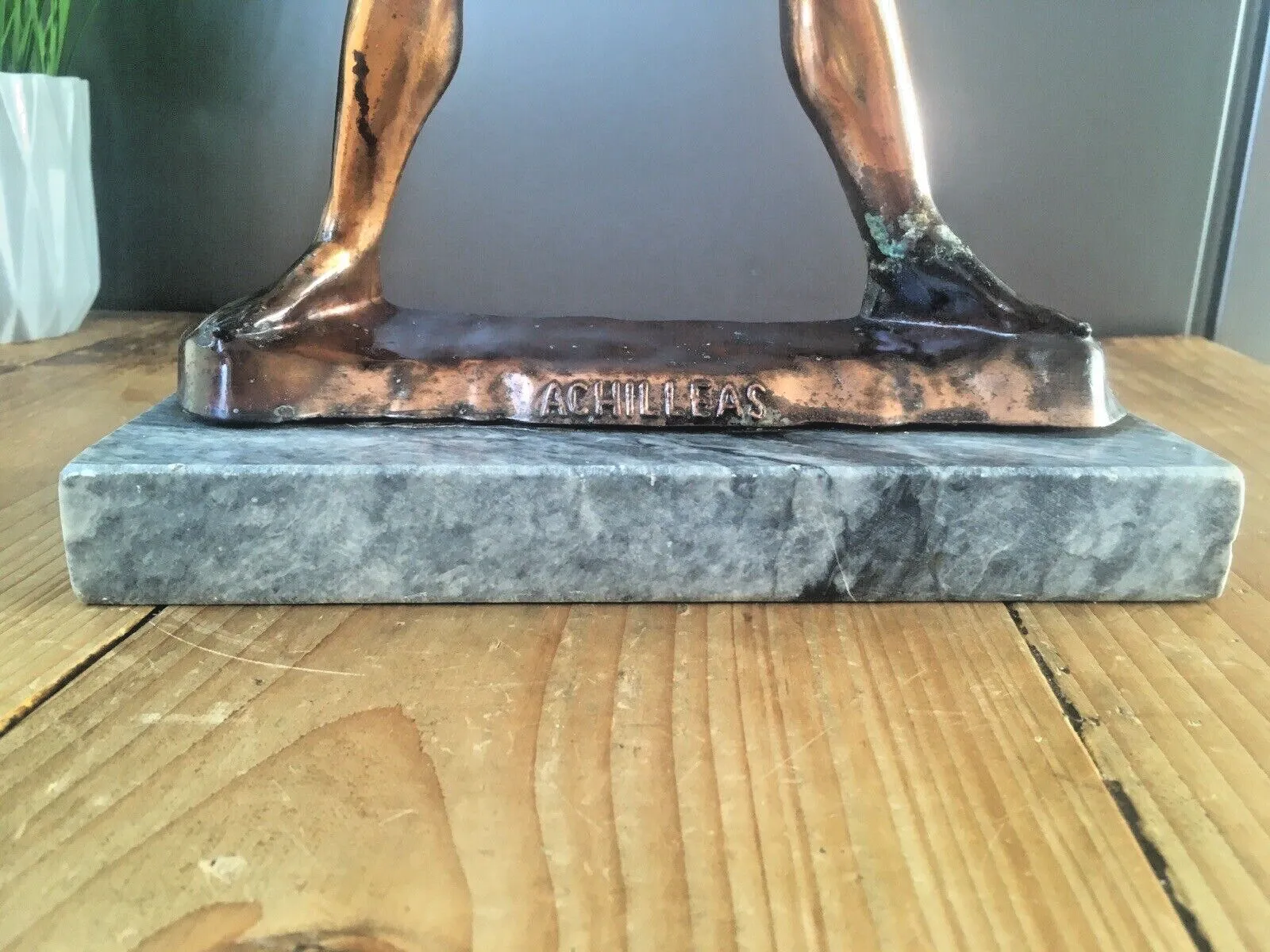 Large Pair Of Grecian Marble Copper Mantel Sculptures Achilles Leonidas Metamee photo buy
