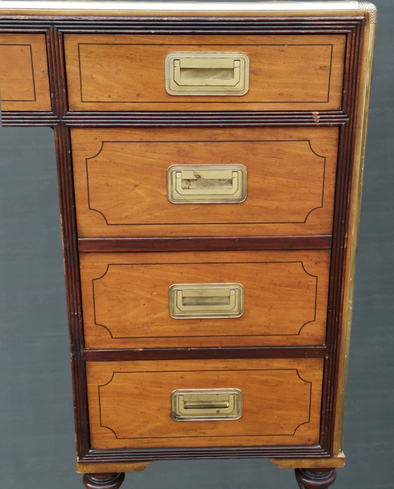 English Campaign Style Pedestal Desk By Baker Furniture Collectors Edition photo 1380.0