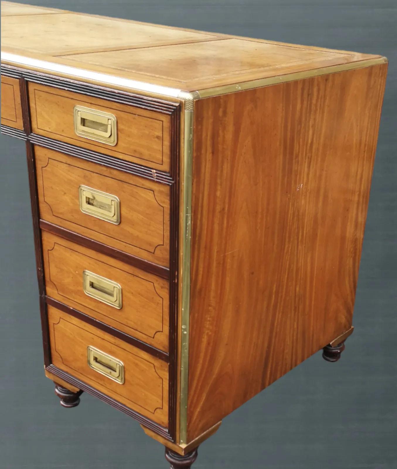 English Campaign Style Pedestal Desk By Baker Furniture Collectors Edition photo buy