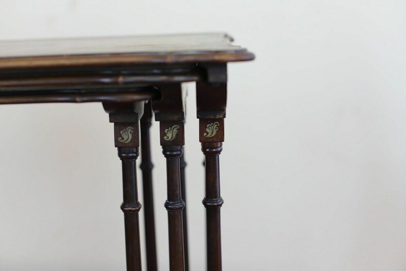 Furniture Fine Set Of Three Victorian Mahogany Hand Painted Nest Of Tables photo