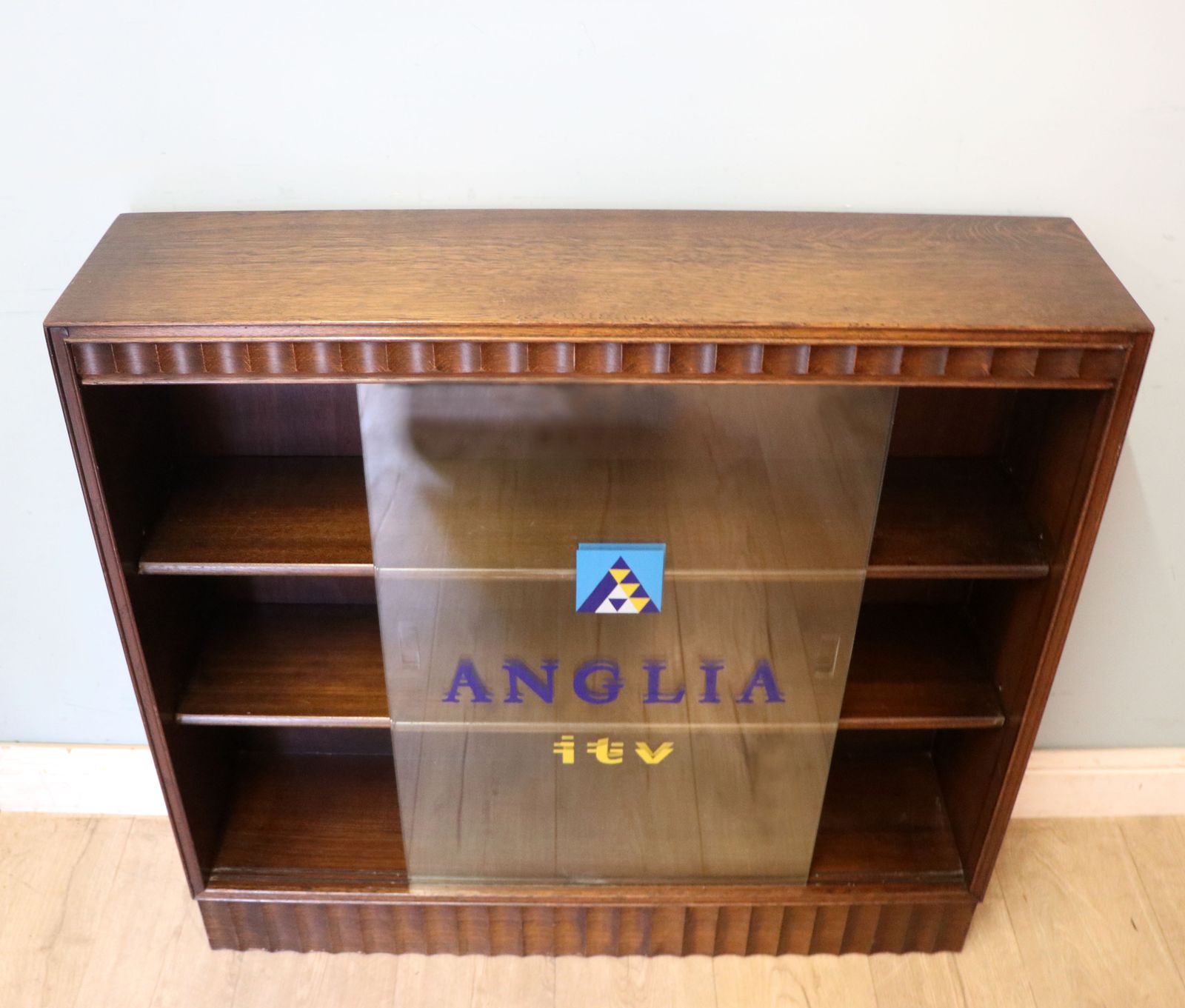 This Lovely Retro Display Cabinet Later Hand Sign Written For Anglia Television. photo for sale