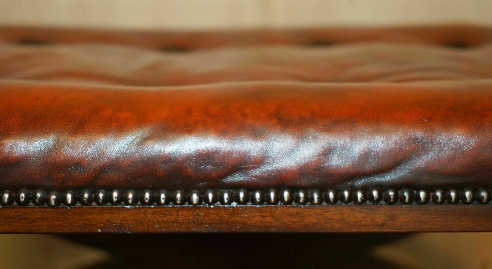 Pair Of Antique Regency Brown Leather Chesterfield Baron X Framed Footstools photo buy