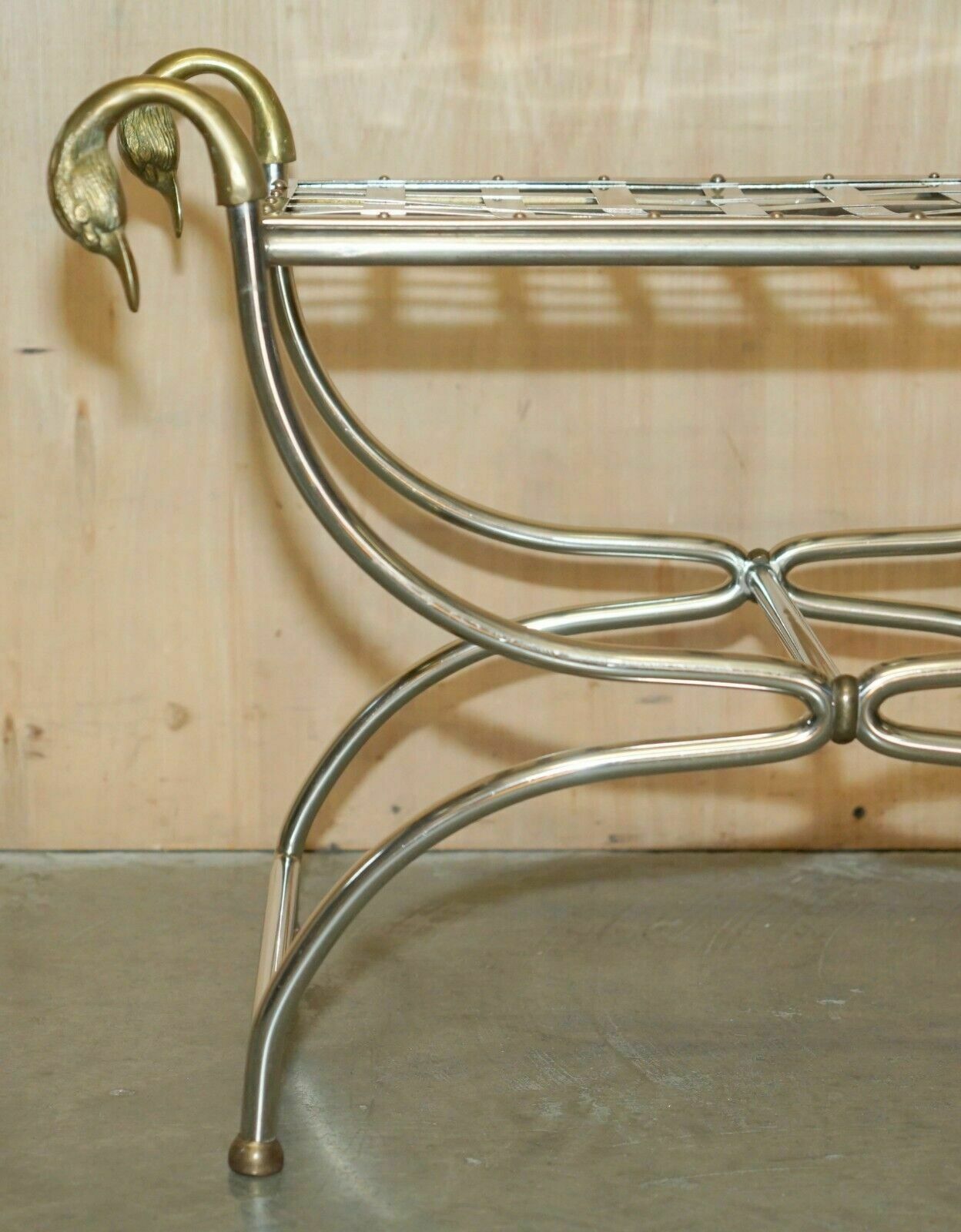 Circa 1940's Maison Jansen Duck / Swan Head Side Table Polished Chrome & Brass photo Furniture