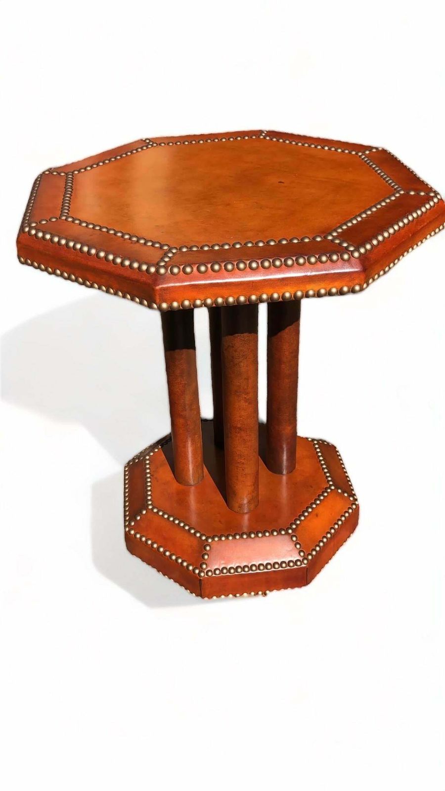 Beautiful Antique French Art Deco Studded Leather Bound Hexagonal Side/Lamp Table Circa 1920