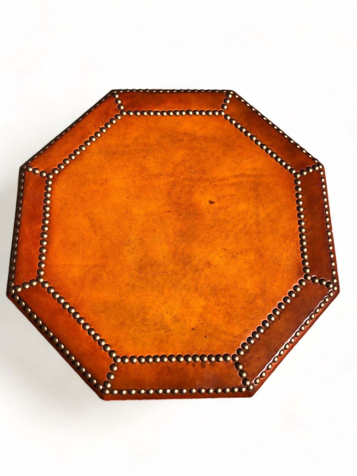 Beautiful Antique French Art Deco Studded Leather Bound Hexagonal Side/Lamp Table Circa 1920 photo furniture