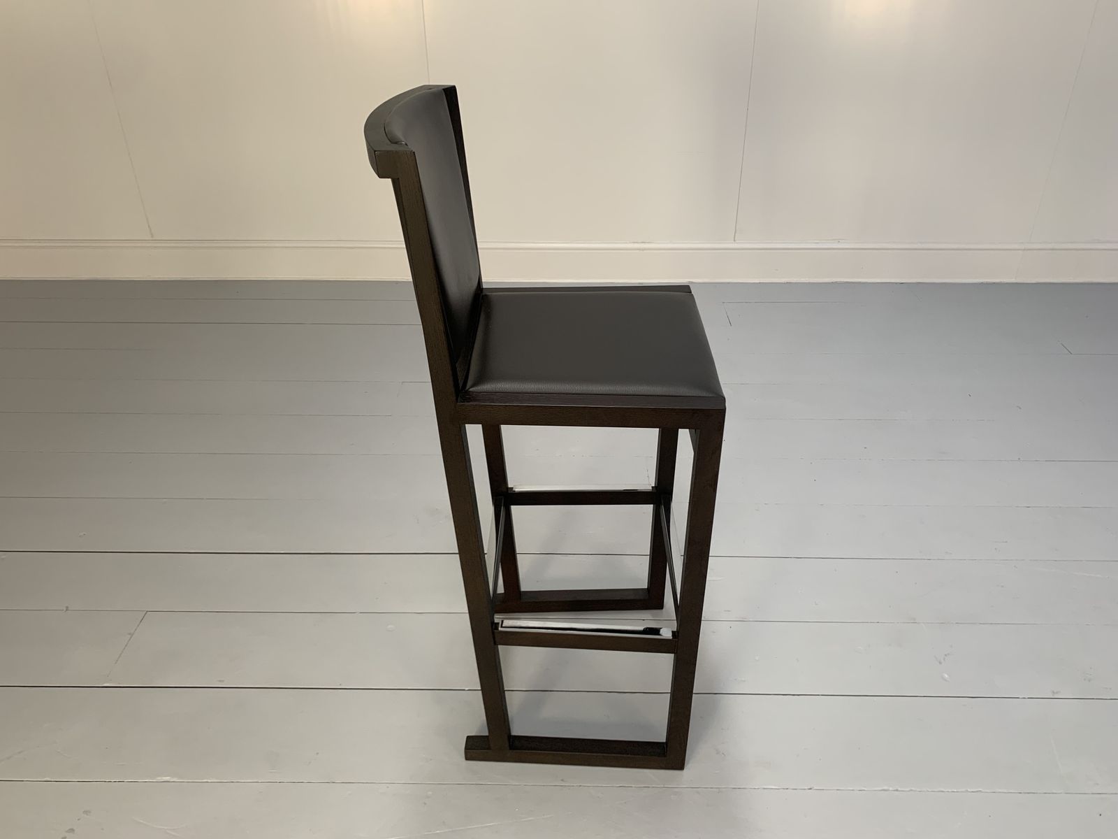 photo for sale Pair Of B&B Italia “Musa Sm46g” Tall Bar Stool Chairs – In Dark Grey “Kasia” Leather
