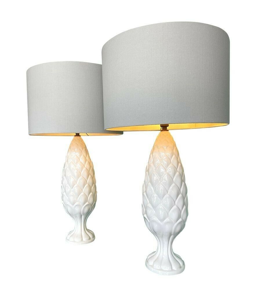 A Pair Of Large Italian 1970s Ceramic Pineapple Lamps With New Bespoke Shades photo Lighting