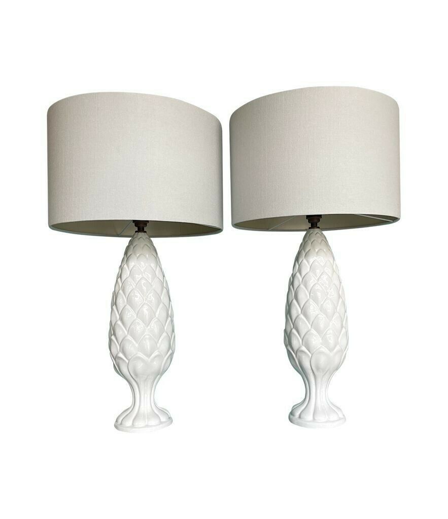 photo furniture A Pair Of Large Italian 1970s Ceramic Pineapple Lamps With New Bespoke Shades