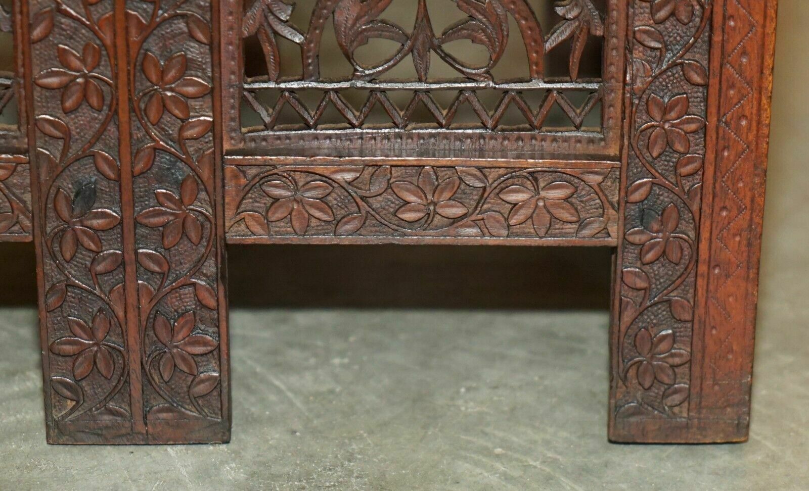 850.0 Ornately Hand Carved Anglo Indian Burmese Side Coffee Lamp Wine Folding Table photo