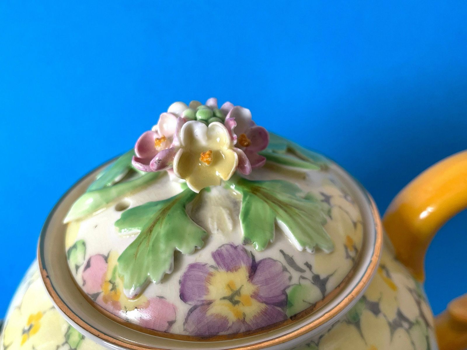 photo furniture Crown Staffordshire Primrose Tea Set, Vintage Fine China Yellow/Pink Floral 9 Piece Tea For Two Set, Teapot/Teacup/Saucer/Jug/Sugar Bowl
