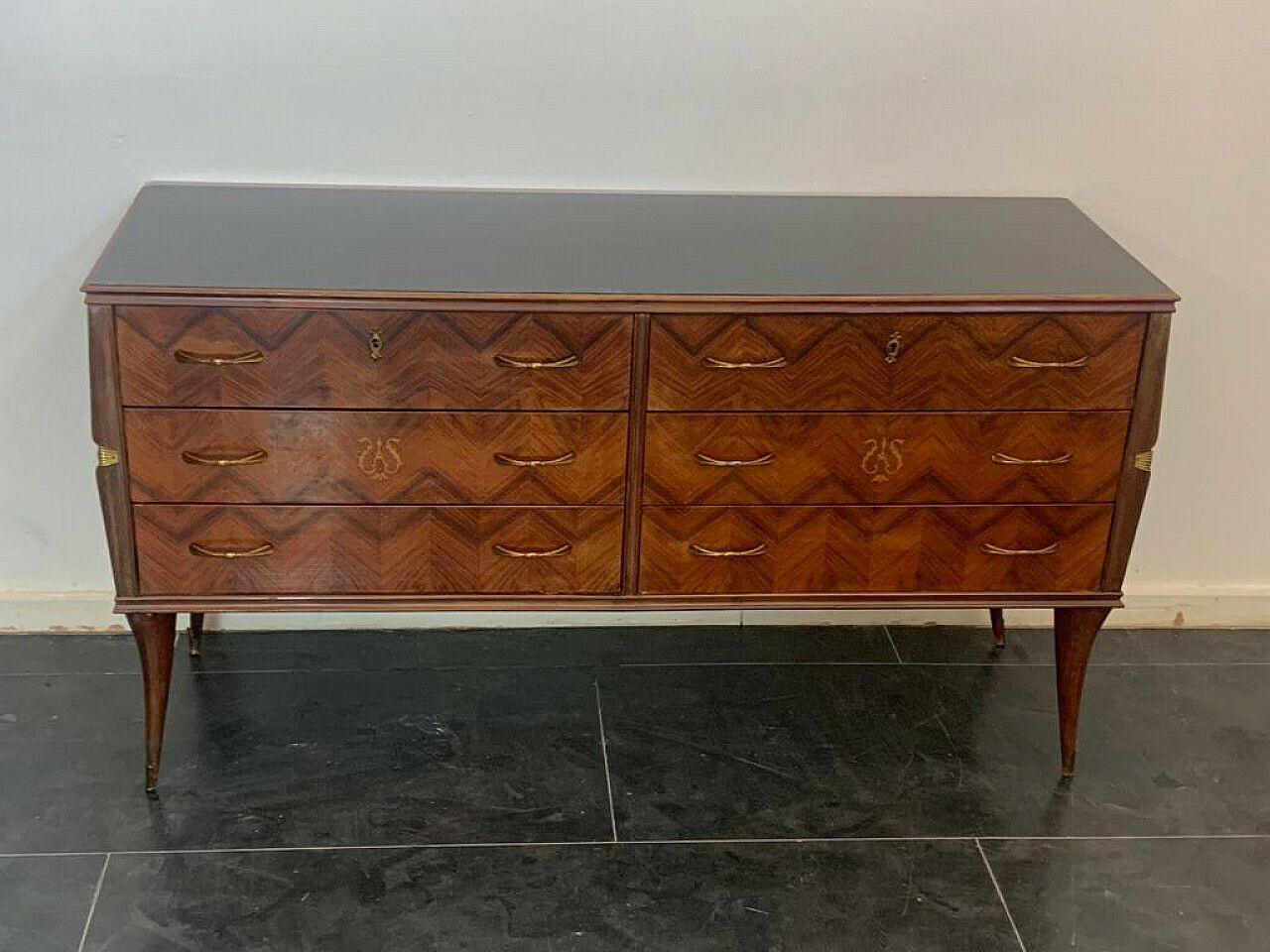 Rosewood Chest Of Drawers With Brass Details, 1950s photo furniture