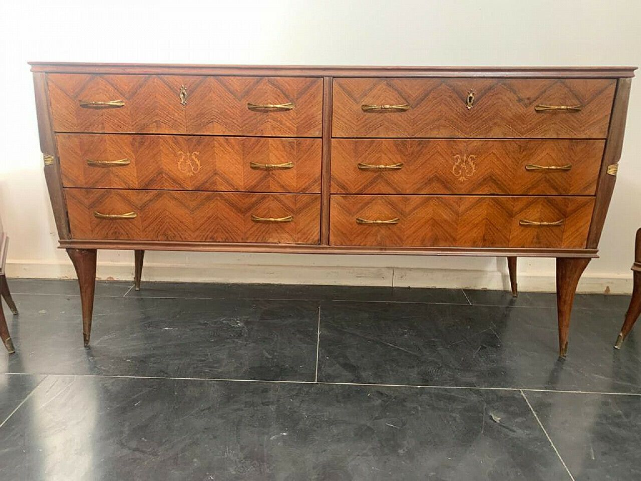 Rosewood Chest Of Drawers With Brass Details, 1950s photo for sale