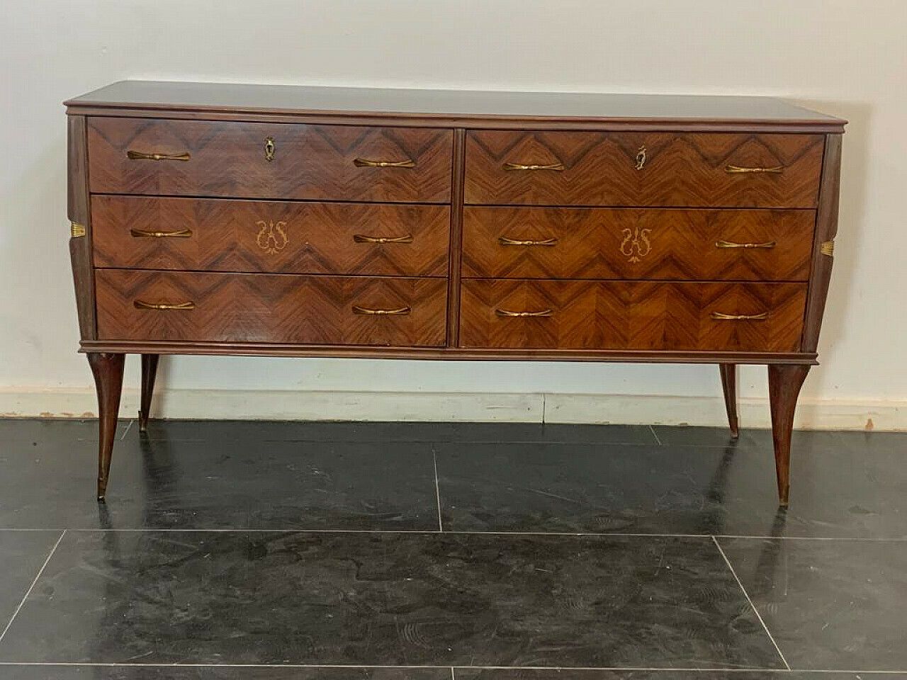 Rosewood Chest Of Drawers With Brass Details, 1950s photo vinterior