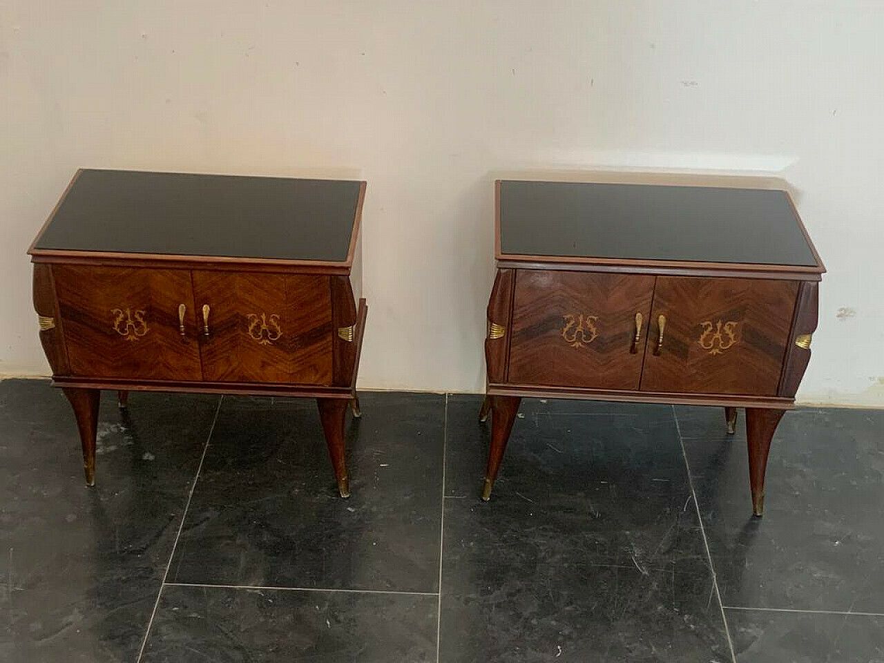 Pair Of Rosewood And Brass Bedside Tables, 1950s photo furniture