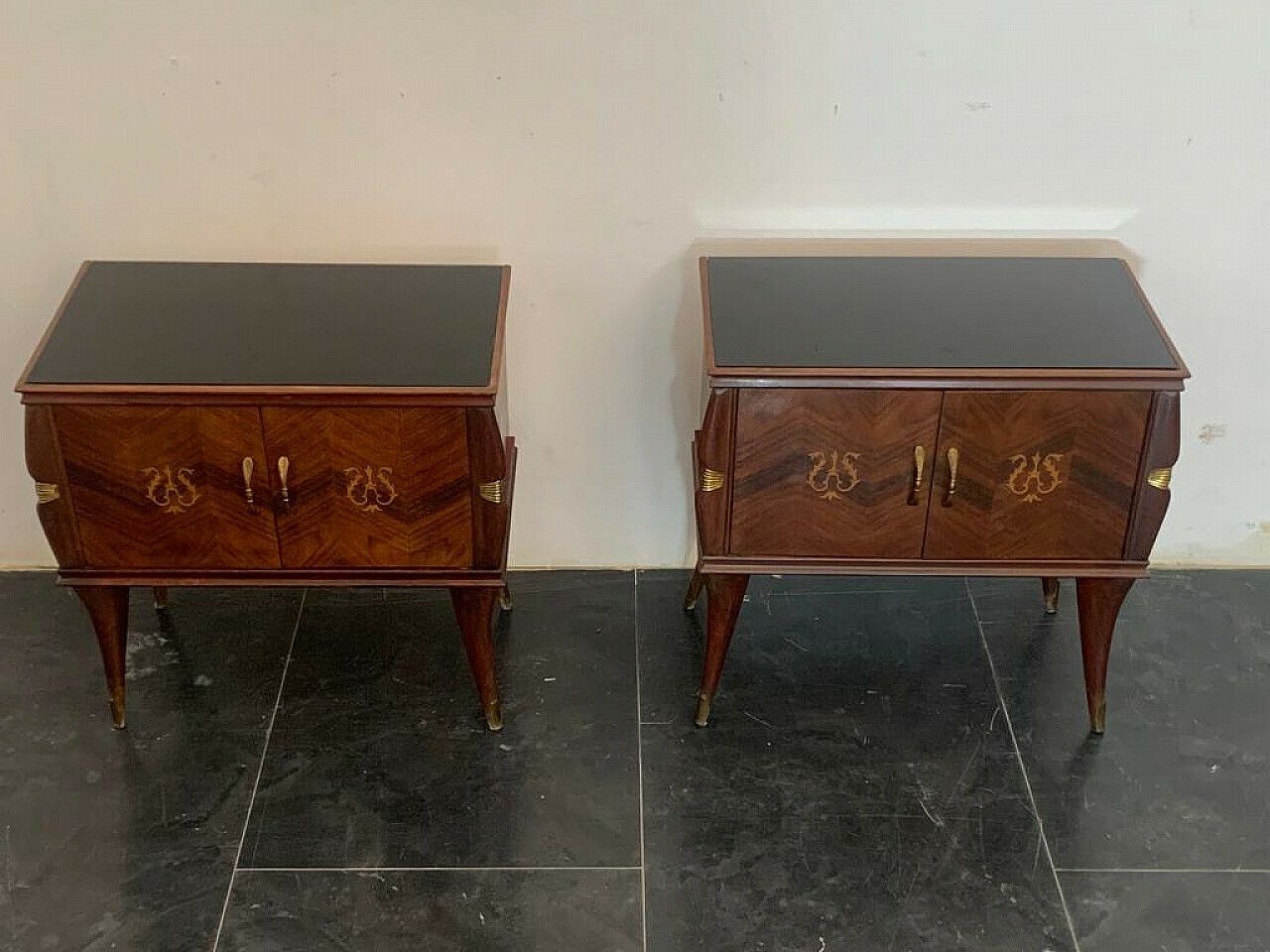 Pair Of Rosewood And Brass Bedside Tables, 1950s photo for sale
