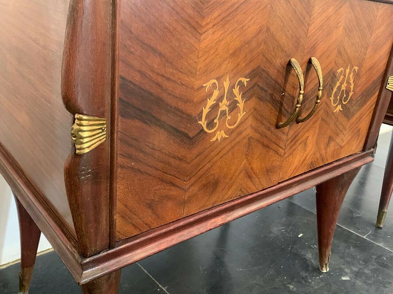 Furniture Pair Of Rosewood And Brass Bedside Tables, 1950s photo