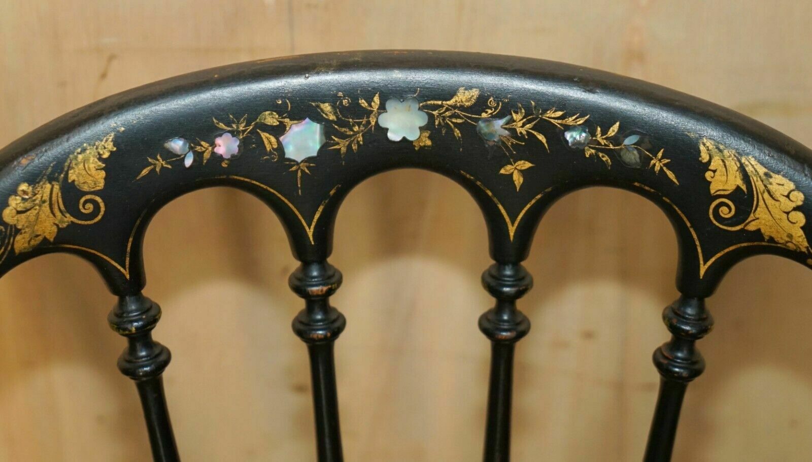 Antique Regency 1815 Ebonised Mother Of Pearl Silk Chesterfield Seat Side Chair photo 1450.0