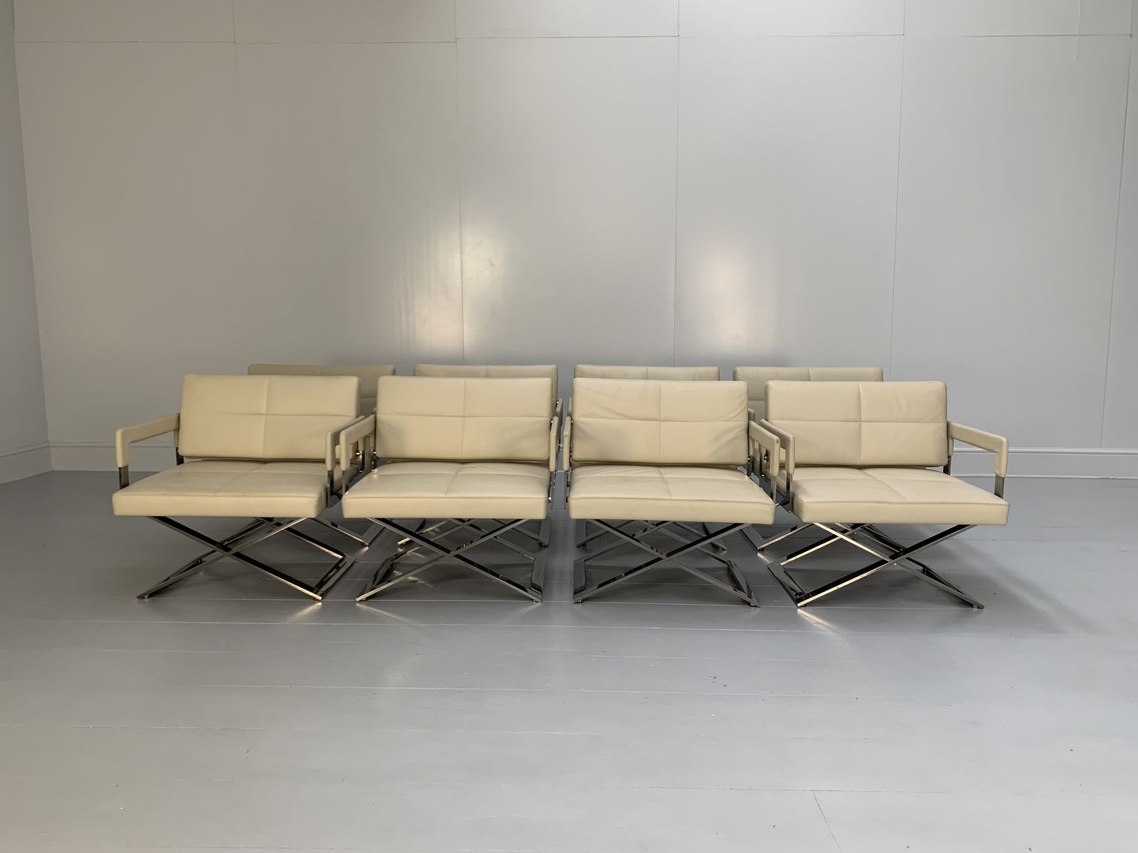 Suite Of 8 Poltrona Frau “Aster X” Dining Armchairs – In Ivory “Pelle Frau” Leather photo furniture