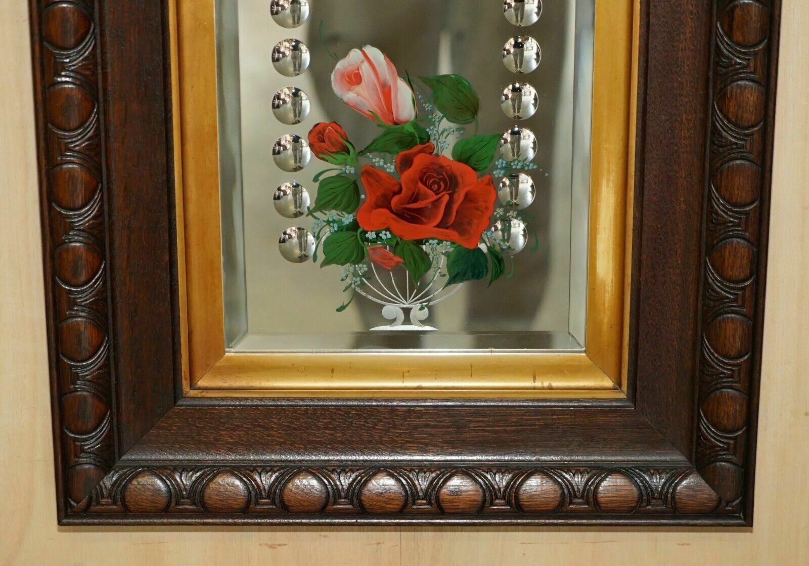 Unique Pair Of Antique Italian Venetian Carved Reverse Painted Bird Mirrors photo vintage