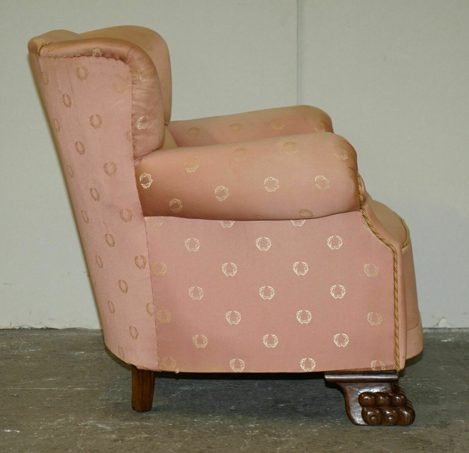 photo buy Pair Of Antique Art Deco Circa 1920 Lions Hairy Paw Carved French Club Armchairs