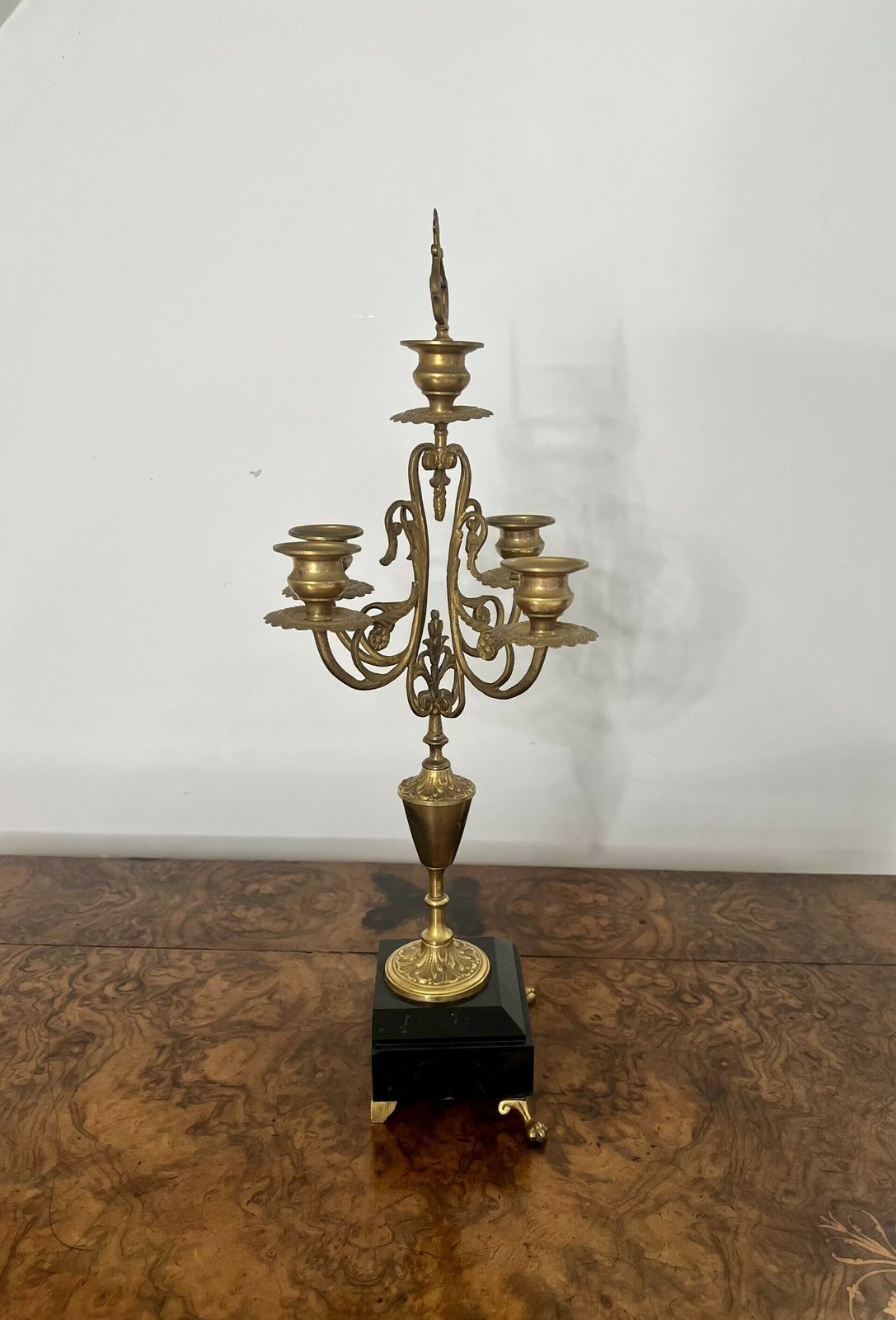 Pair Of Antique Quality Brass And Marble Candelabras photo vinterior