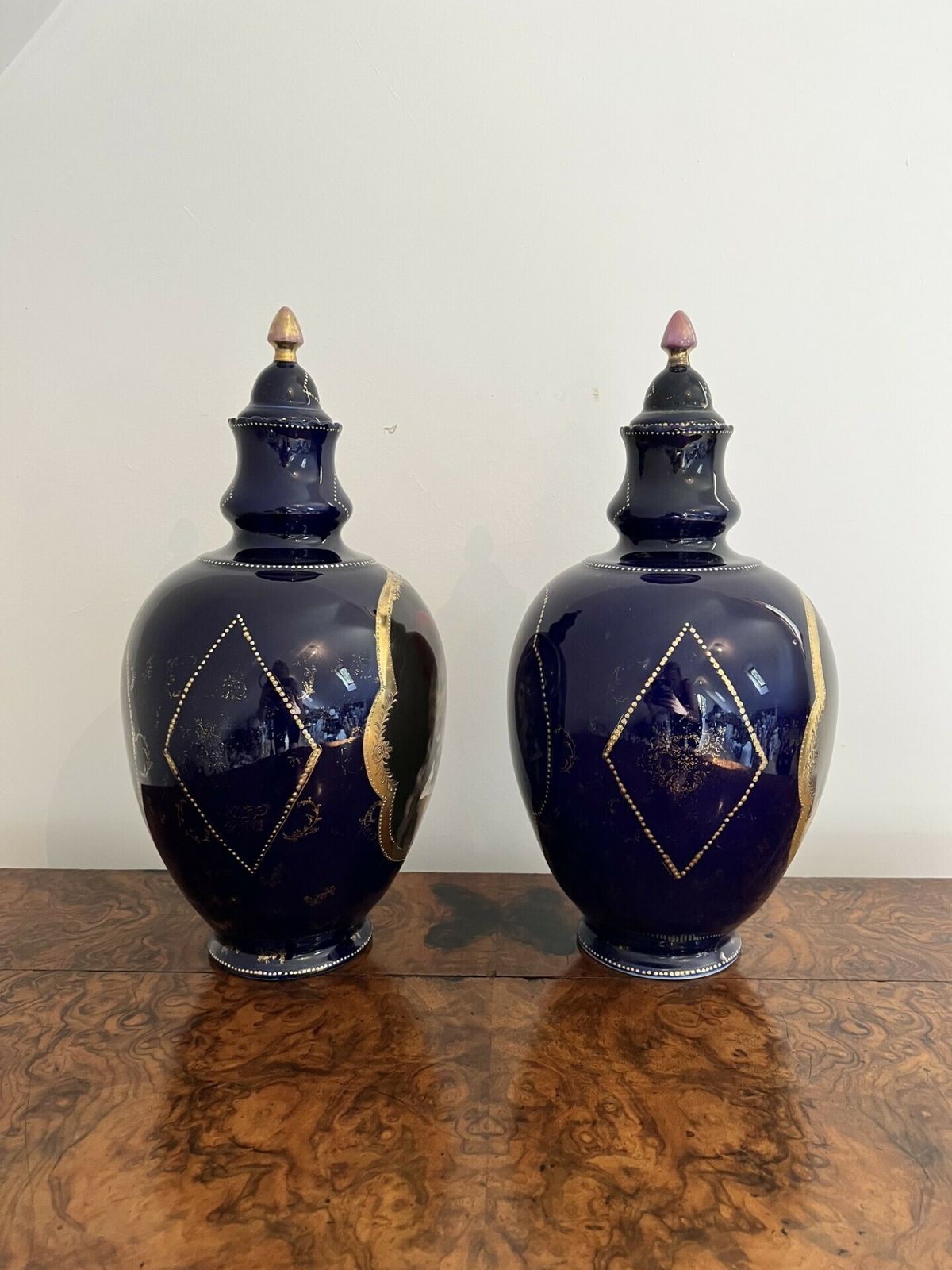 Pair Of Quality Antique Porcelain Hand Painted Lidded Vases photo furniture