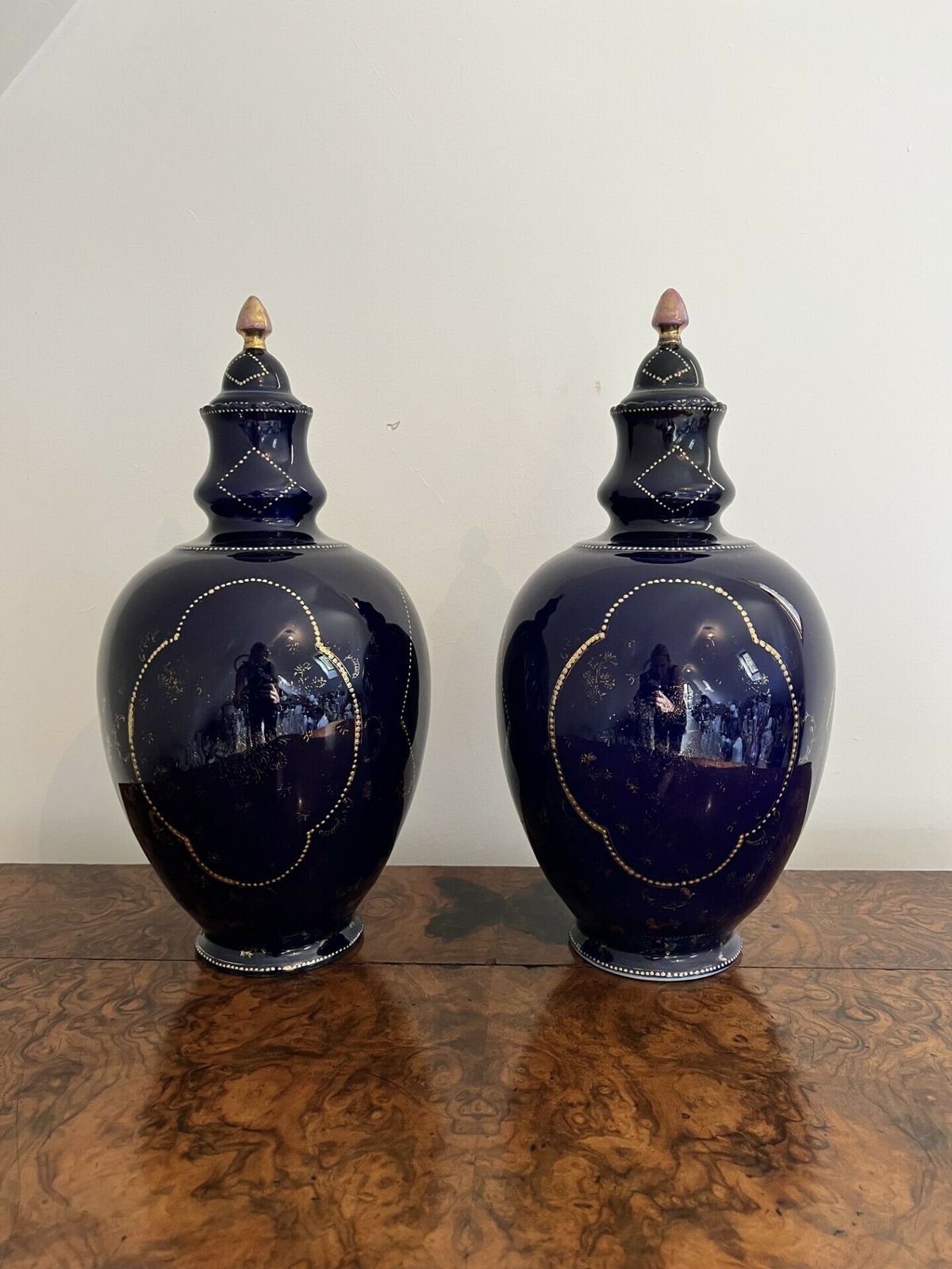 Pair Of Quality Antique Porcelain Hand Painted Lidded Vases photo Home Decor
