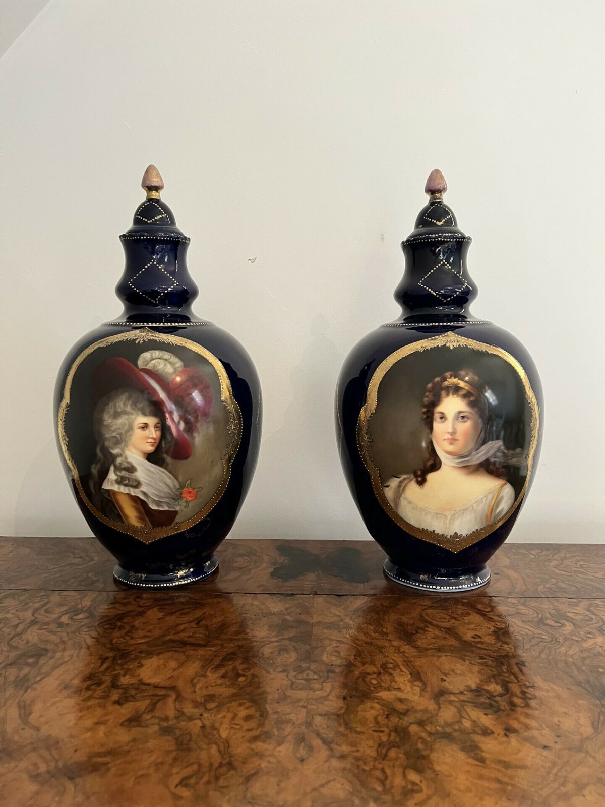 Pair Of Quality Antique Porcelain Hand Painted Lidded Vases photo 795.0