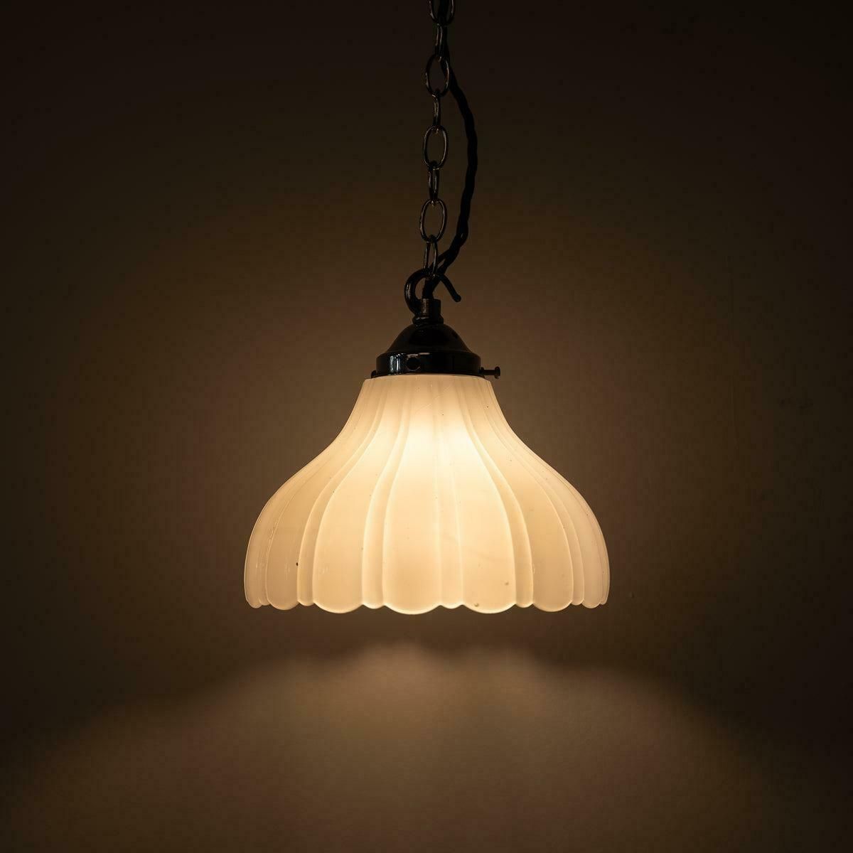 Pair Of Antique Moonstone Glass Pendant Lights With Chrome Fittings photo furniture