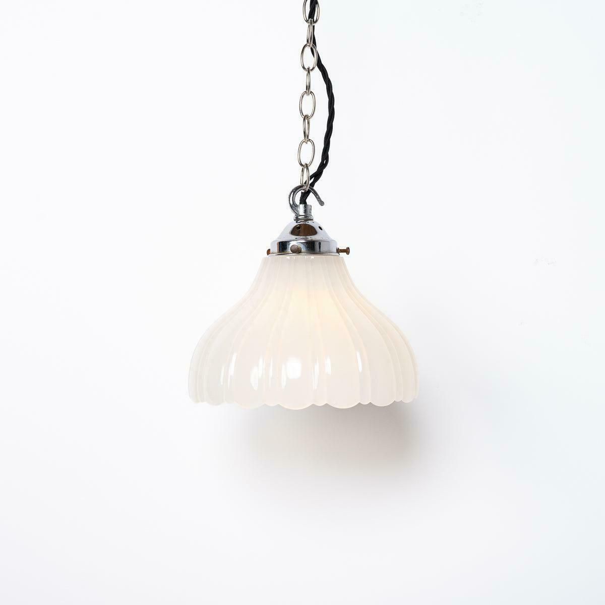 photo buy Pair Of Antique Moonstone Glass Pendant Lights With Chrome Fittings