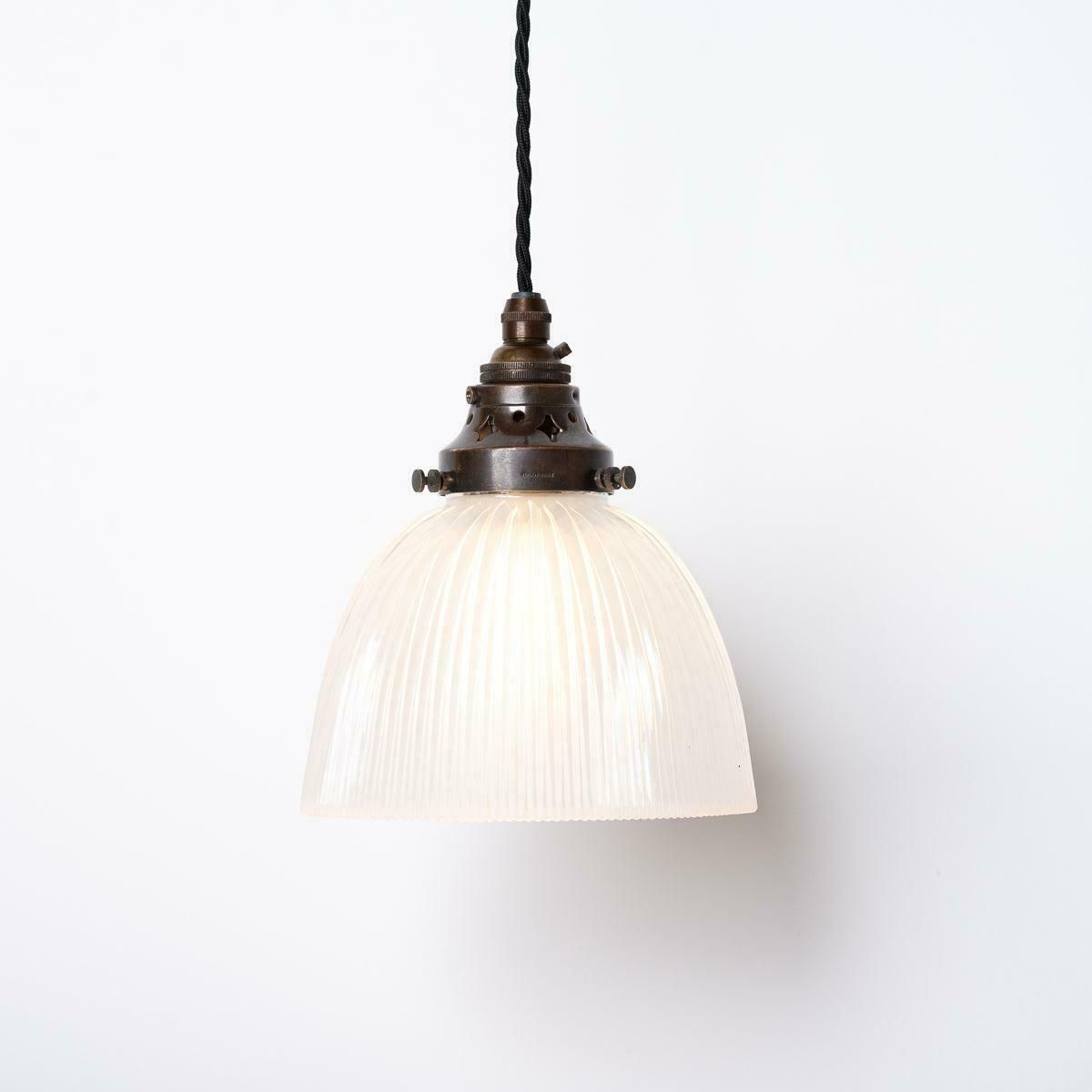 Small Antique Holophane Frosted Glass Light Shades With Original Brass Fittings photo for sale