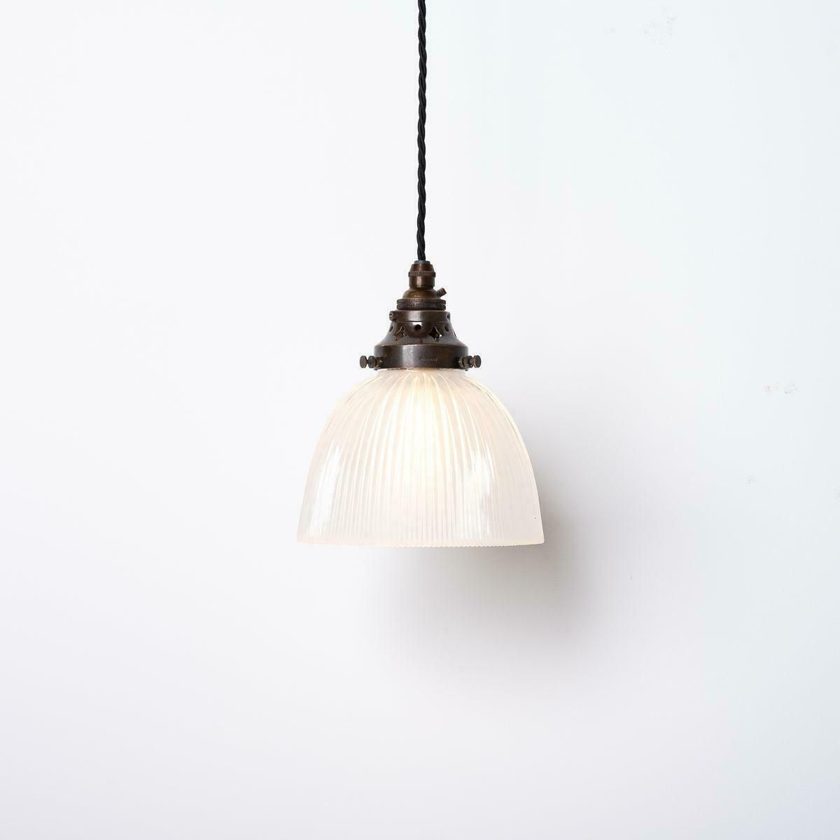 245.0 Small Antique Holophane Frosted Glass Light Shades With Original Brass Fittings photo
