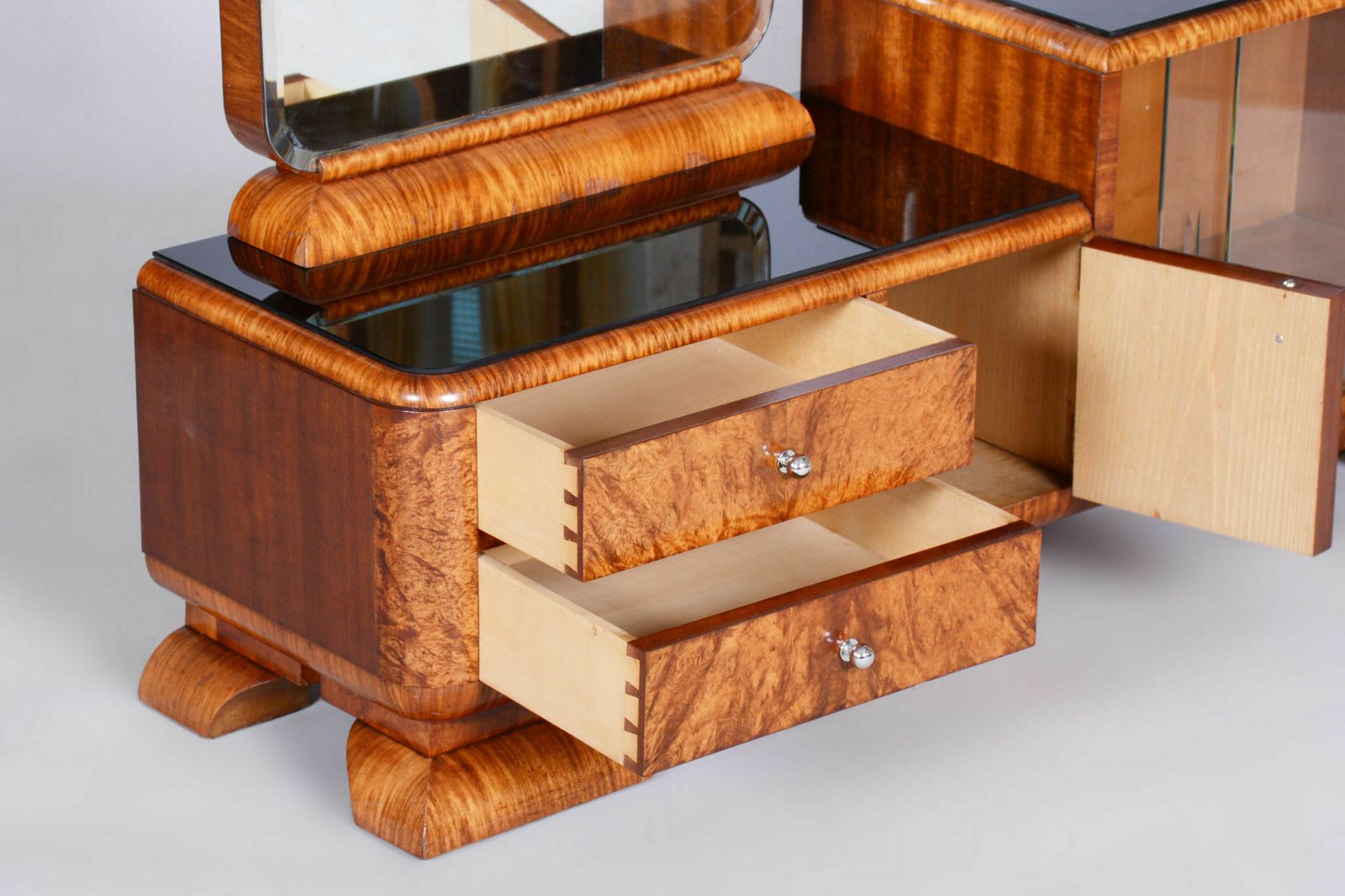 photo furniture Restored Artdeco Dressing Mirror, Palisandr, Walnut Root Veneer, Revived Original Polish, France, 1920s