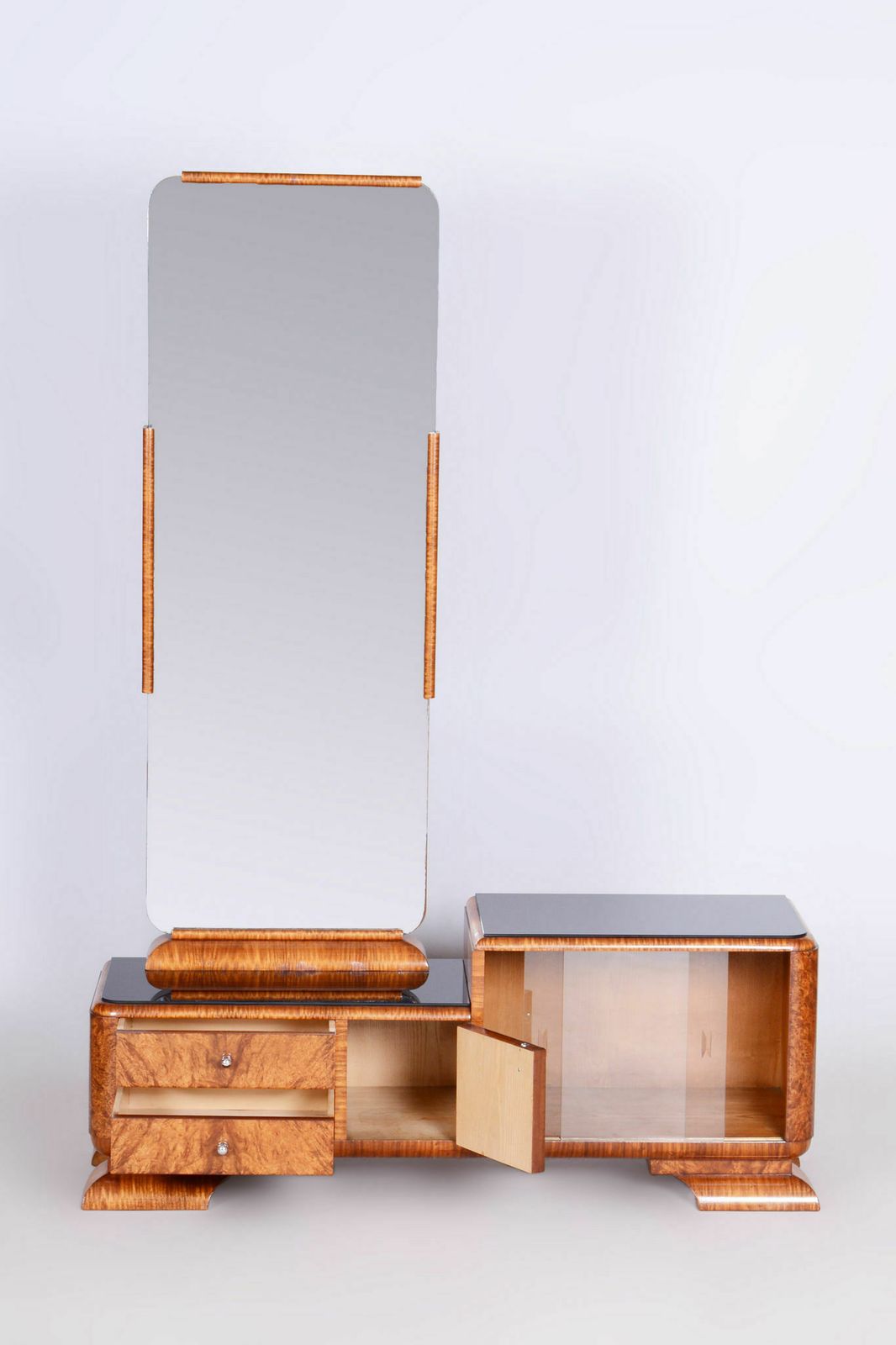 Furniture Restored Artdeco Dressing Mirror, Palisandr, Walnut Root Veneer, Revived Original Polish, France, 1920s photo