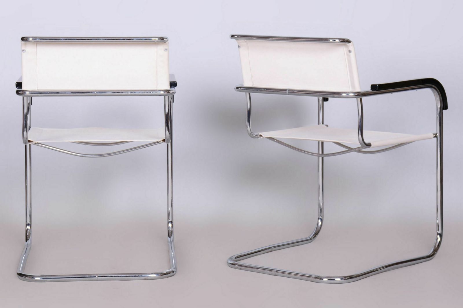 Restored Bauhaus Pair Of Armchairs, Thonet, Marcel Breuer, Chrome, Czechia, 1930s photo for sale