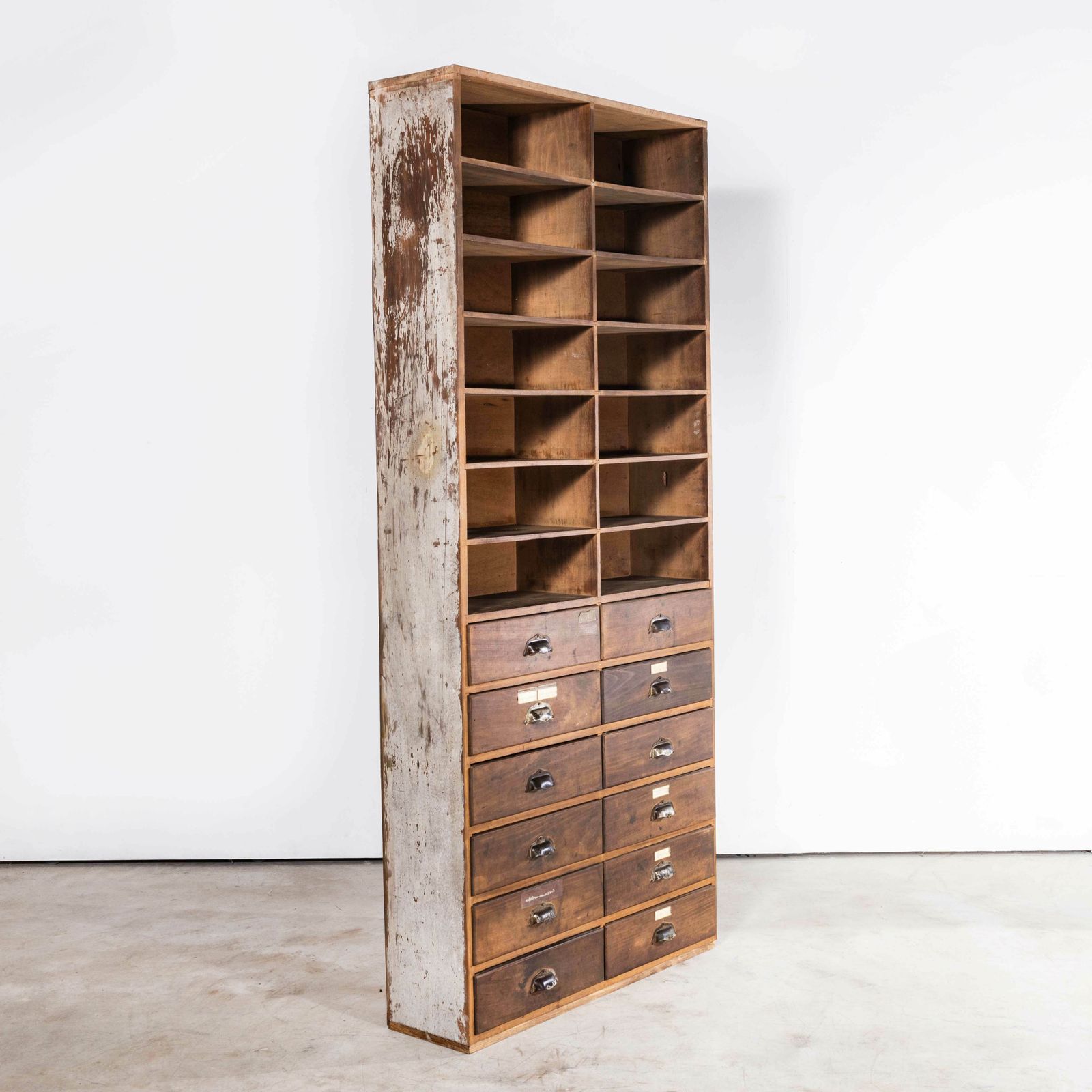 photo furniture 1940’s Tall French Workshop Shelves  Twelve Drawers