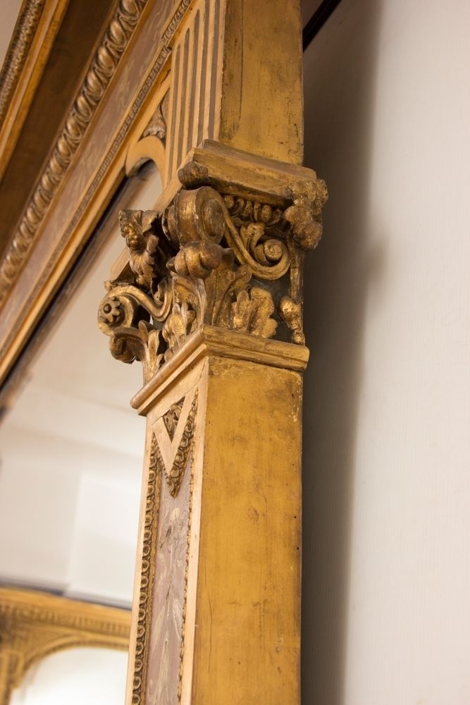 A Superb 1800's Large Antique Gilded And Painted Overmantle Mirror photo for sale