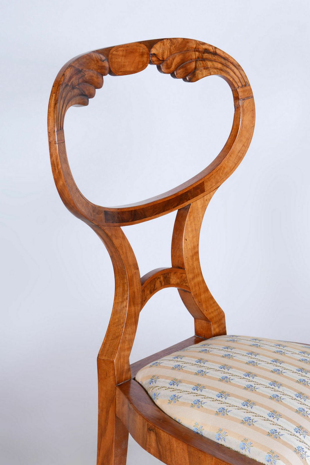 Restored Biedermeier Set Of Four Chairs, Filigree Viennese Chair Model, Oak, Walnut, Vienna, Austria, 1820s photo furniture