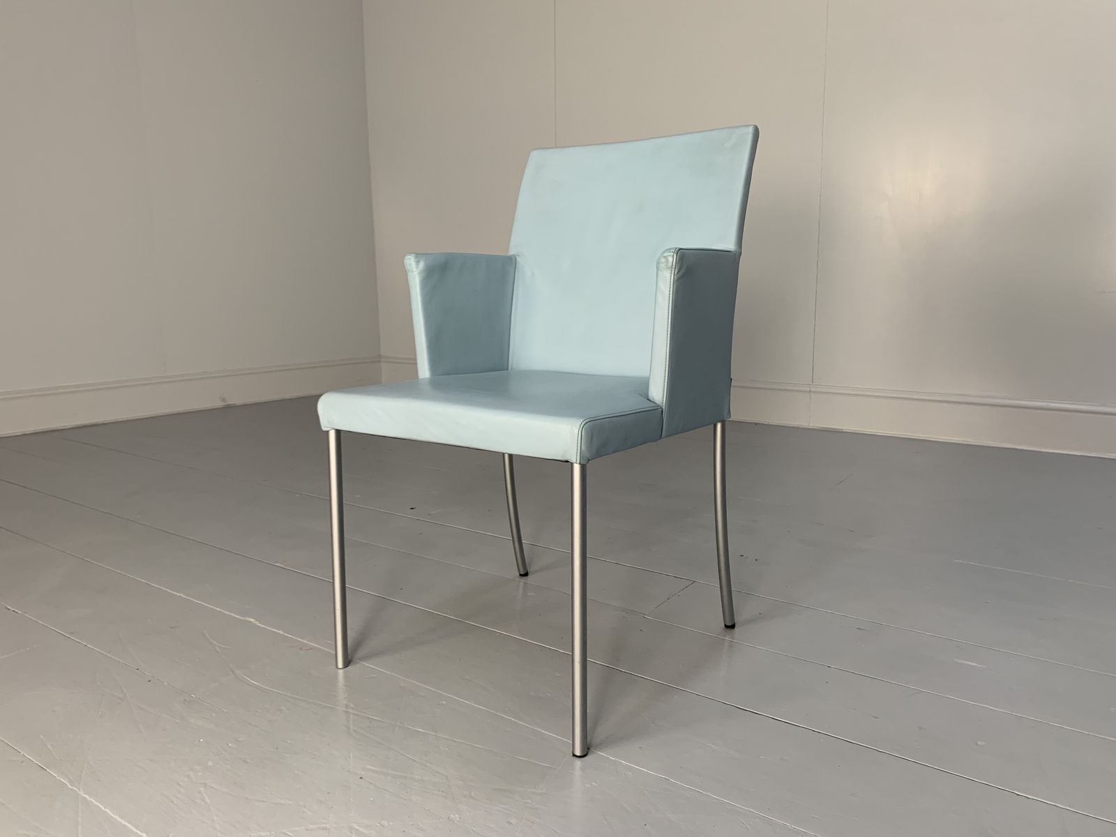 Suite Of 8 Walter Knoll “Jason 391” Dining Chairs – In Sky Blue Leather photo 3900.0