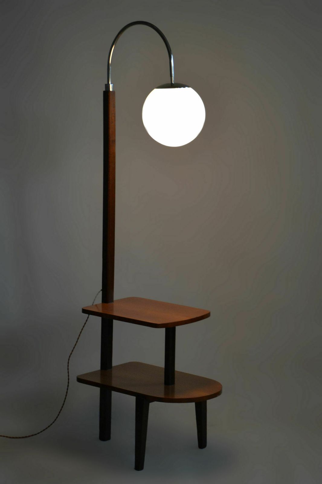 Restored Artdeco Floor Lamp, J. Halabala, Up Zavody, Beech, Walnut, Czechia, 1930s photo furniture